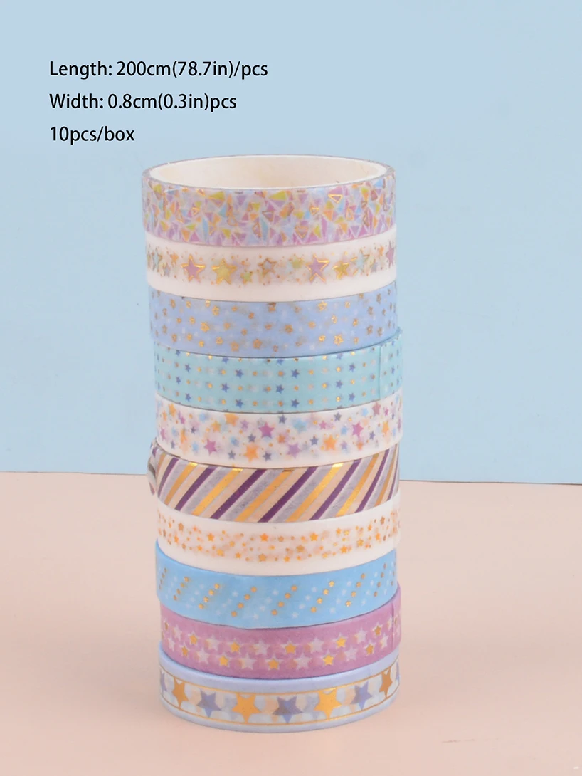 10Rolls Stars Washi Tape Decorative Adhesive Tape School Journal Supplies Gold Foil Scrapbooking Kawaii Stationery