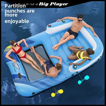 Oversized Inflatable Floating Island with Sunshade Floating Bed Mount 1