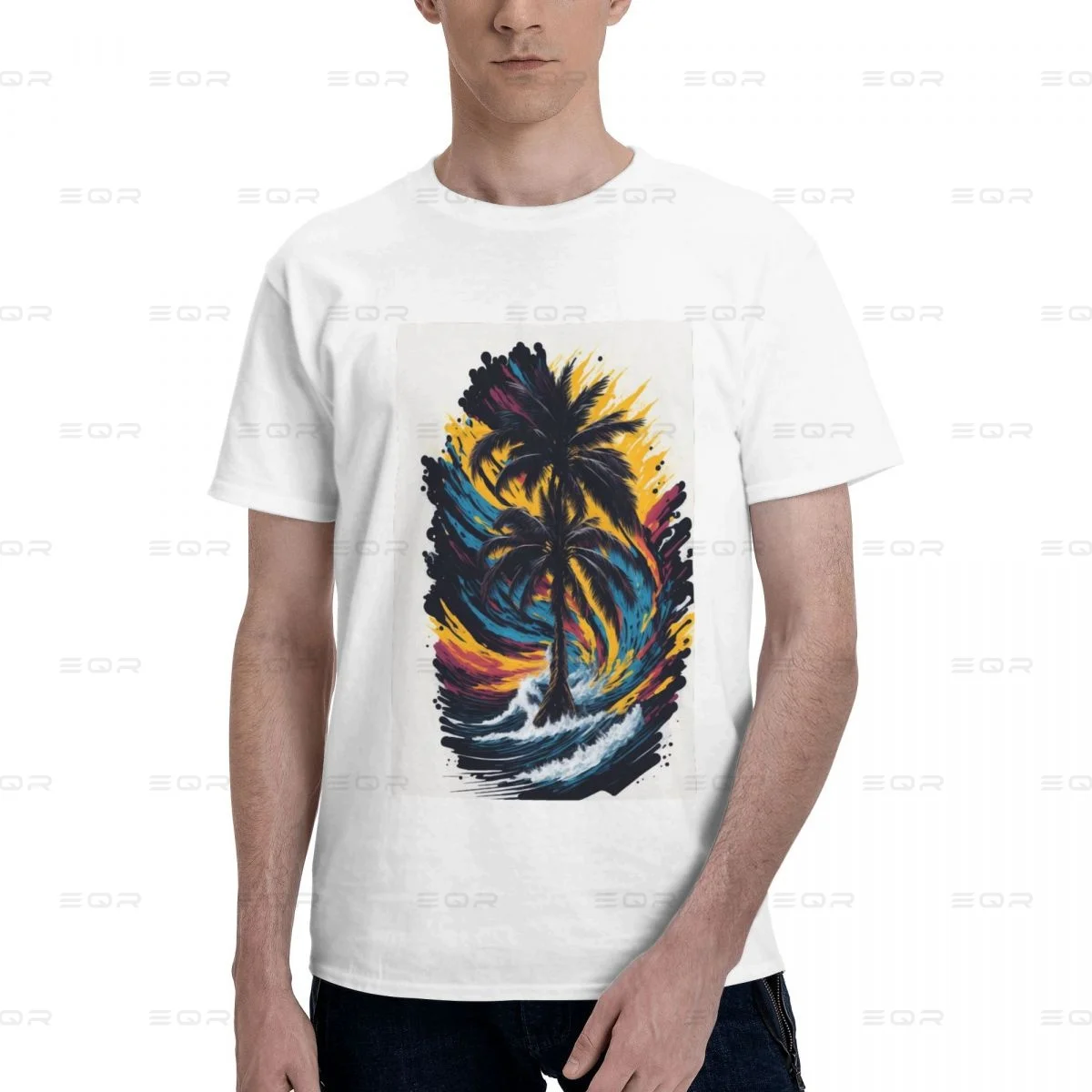 

Retro Comics Pattern With Palm Tree Hand Roller 9 Men's round neck T-shirt,Modern,Novelty all the year round Gift