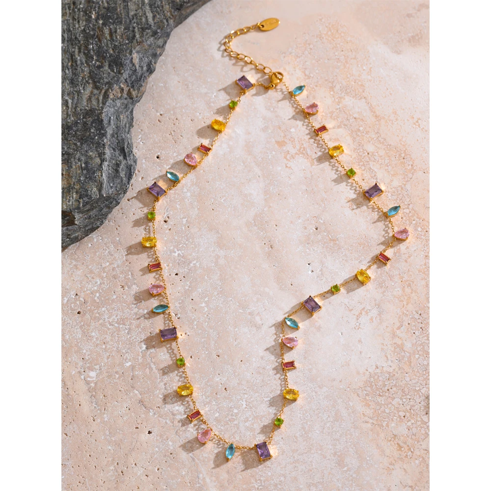 Yhpup AAA High-Grade Colorful Cubic Zirconia Chain Necklace