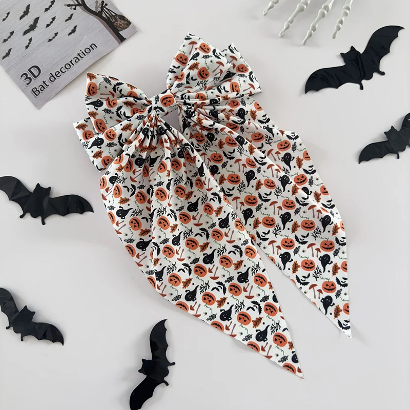 1 STÜCK Damen-Haarspange im Halloween-Stil im dunklen Gothic-Stil, bedruckte Haarspange mit Schleife, weicher, bequemer Stoff, Haar-Accessoire mit Halloween-Motiv – Detail 10