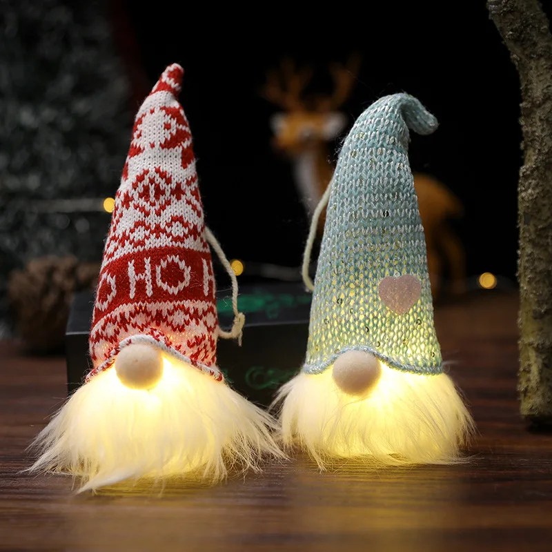 5/1PC Glowing Gnome Christmas Faceless Doll Ornament Xmas LED Light New Year Santa Pendant Decorations Tree Hanging Ornament