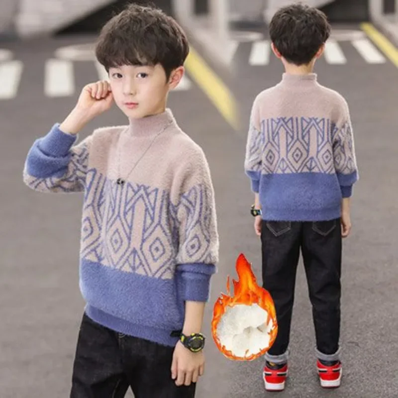 

Boys Sweater Plucked 2023 Autumn Winter New Children's Thickened Fashion Christmas Sweater Boy Winter Kids 7 9 8 10 11 12 Years