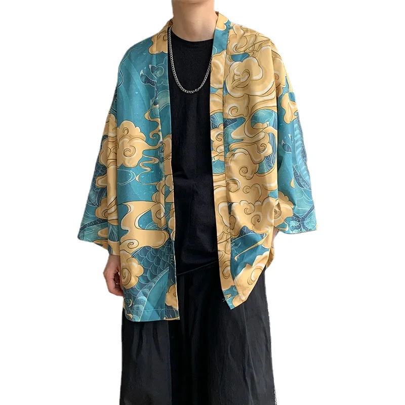 Japanese shirt men kimono Chinese kimono geisha Japanese street clothing harajuku casual short sleeved shirt short sleeved shirt button down shirt