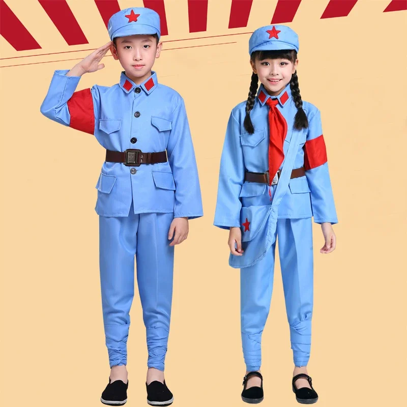 Children's Eighth Route Army Clothes Adult Red Stage Performances Girls New Fourth Army Uniform Chorus Clothing Cosplay kids police cosplay costume