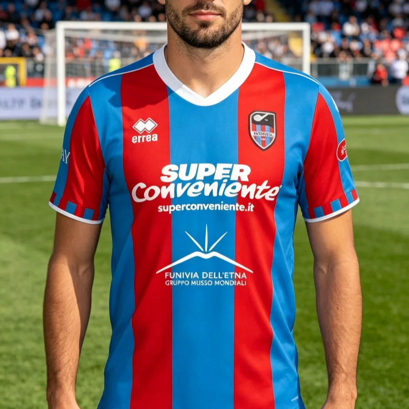 Catania Calcio Fußballtrikot – Rot-blaue Streifen, atmungsaktives Sport-T-Shirt, Fußballtrikot, 3D-HD-Druck, Trikot für Eltern und Kinder