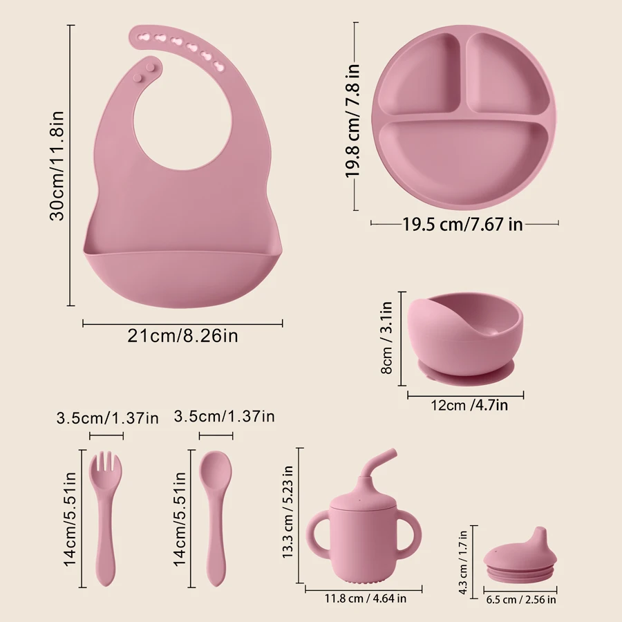 Color Kids 6PCS Silicone Baby Feeding Set Sucker Bowl Dinning Plate Straw Cup Spoon Fork Toddler Dishes Bib Children's Tableware 3