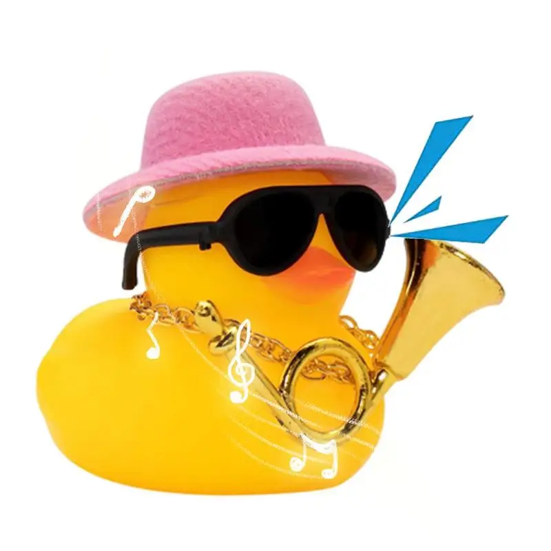 

Dashboard Duck Soft Rubber Car Duck Dashboard Decoration With Squeak Mini Duck Car Ornament With Musical Instrument Necklace