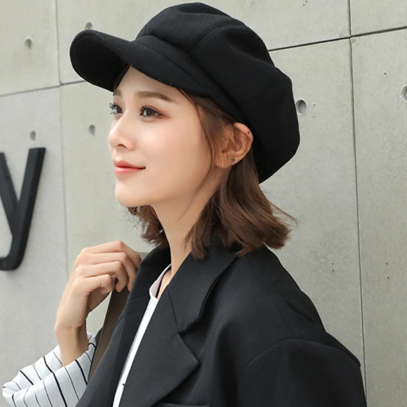 Vintage Beret Hat Adjustable Autumn Winter Hat Cabbie Beret Octagonal Cap Soft Woolen for Women Painter Cap
