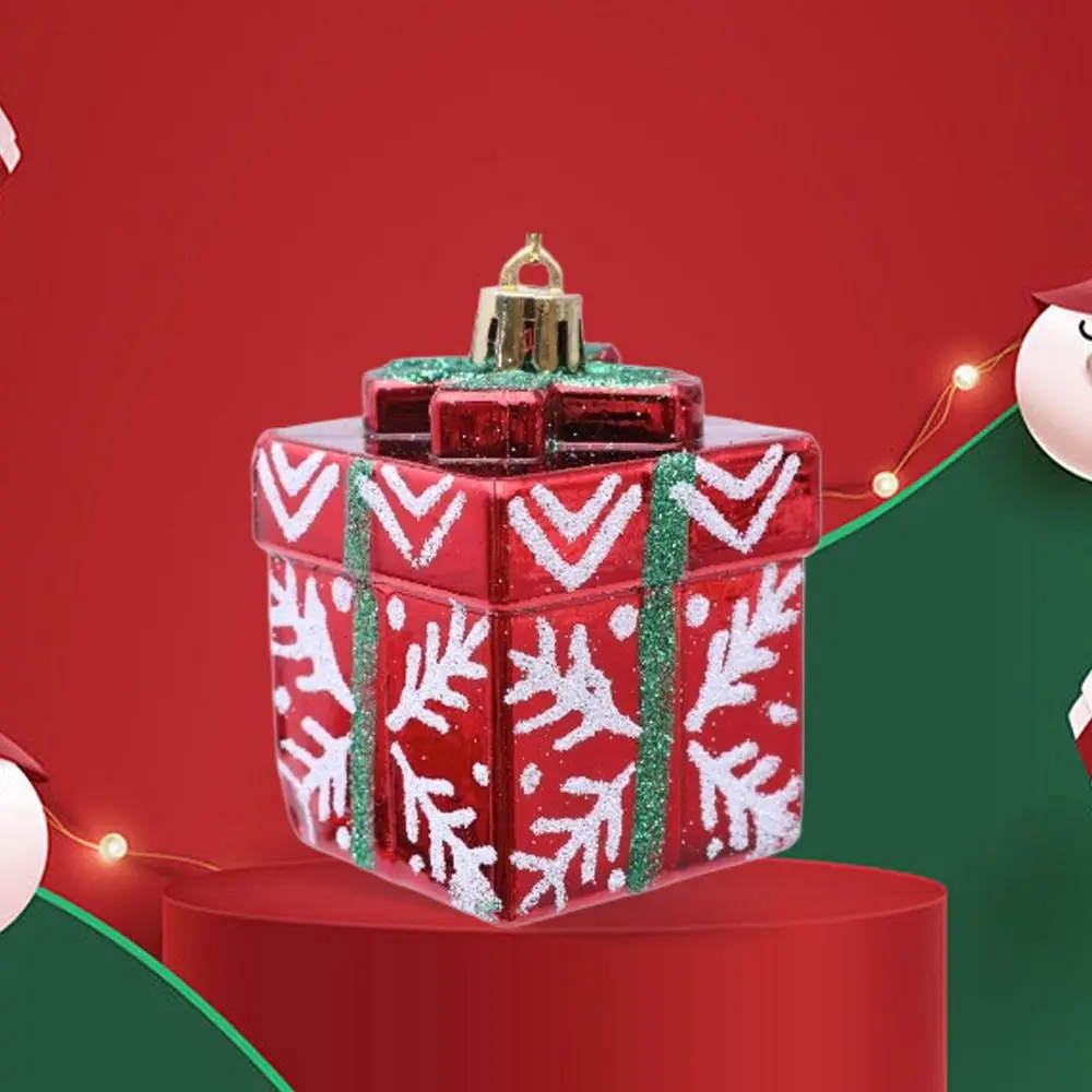 Colorful Christmas Gift Box Pendant Mini Plastic Xmas Tree Pendant Shatterproof Shiny Xmas Decorative Pendant New Year Decor