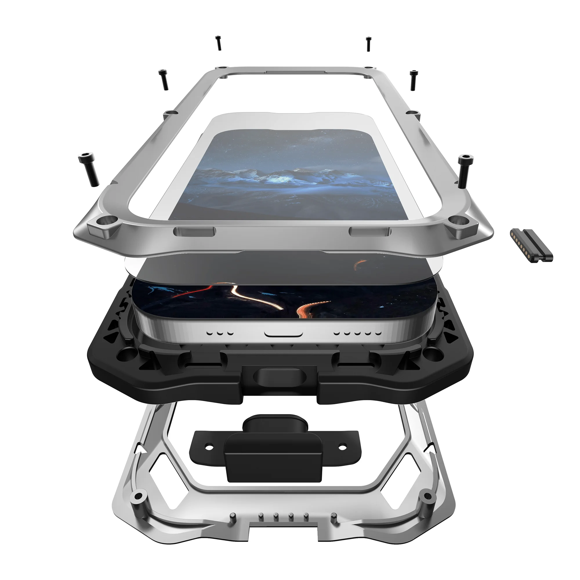 Premium Air Metal Case with Built-in Tempered Glass & Camera Stand - Heavy Duty Full Body Shockproof Cover