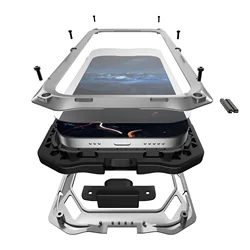 Premium Air Metal Case with Built - in Tempered Glass & Camera Stand - Heavy Duty Full Body Shockproof Cover - iPhone 17 Pro (Silver)