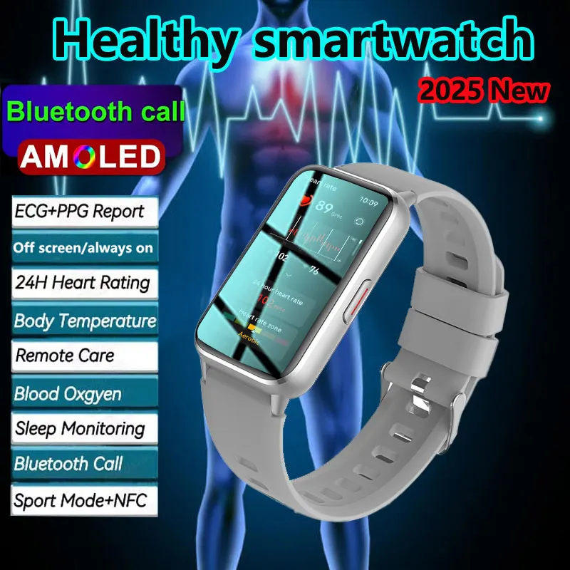 2025 New Grade Nursing Smart Watch AMOLED Blood Oxygen ECG + PPG Blood Pressure Body Temperature Bluetooth Health Smartwatch