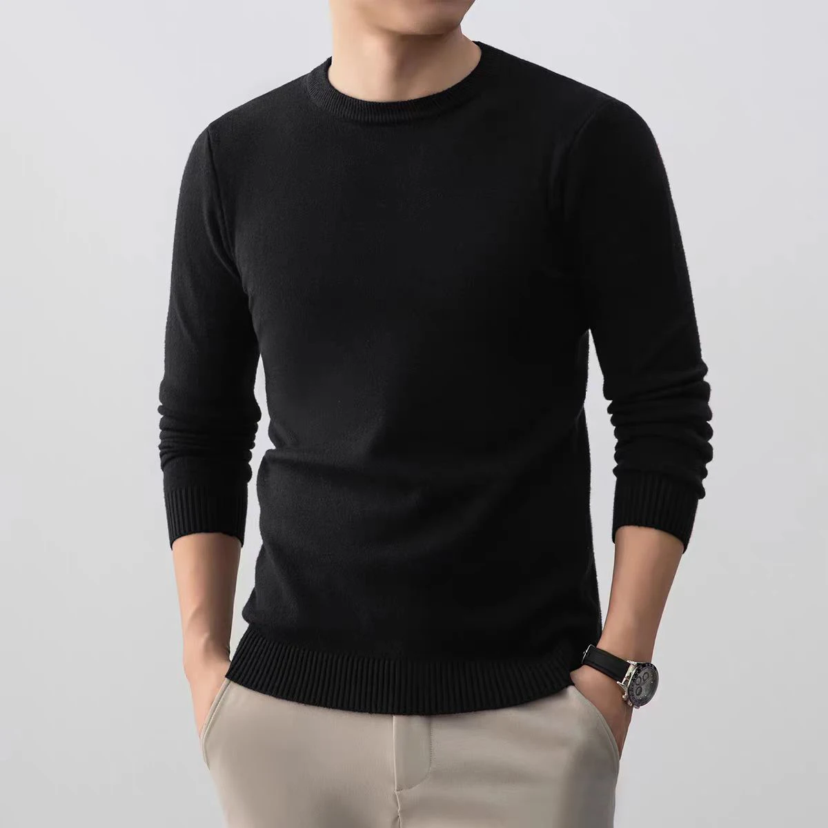 Animal Game Men's Knitwear Long Sleeve Pullover Sweater Classic Crewneck Tshirts Casual Sweaters Lightweight Solid Streetwear