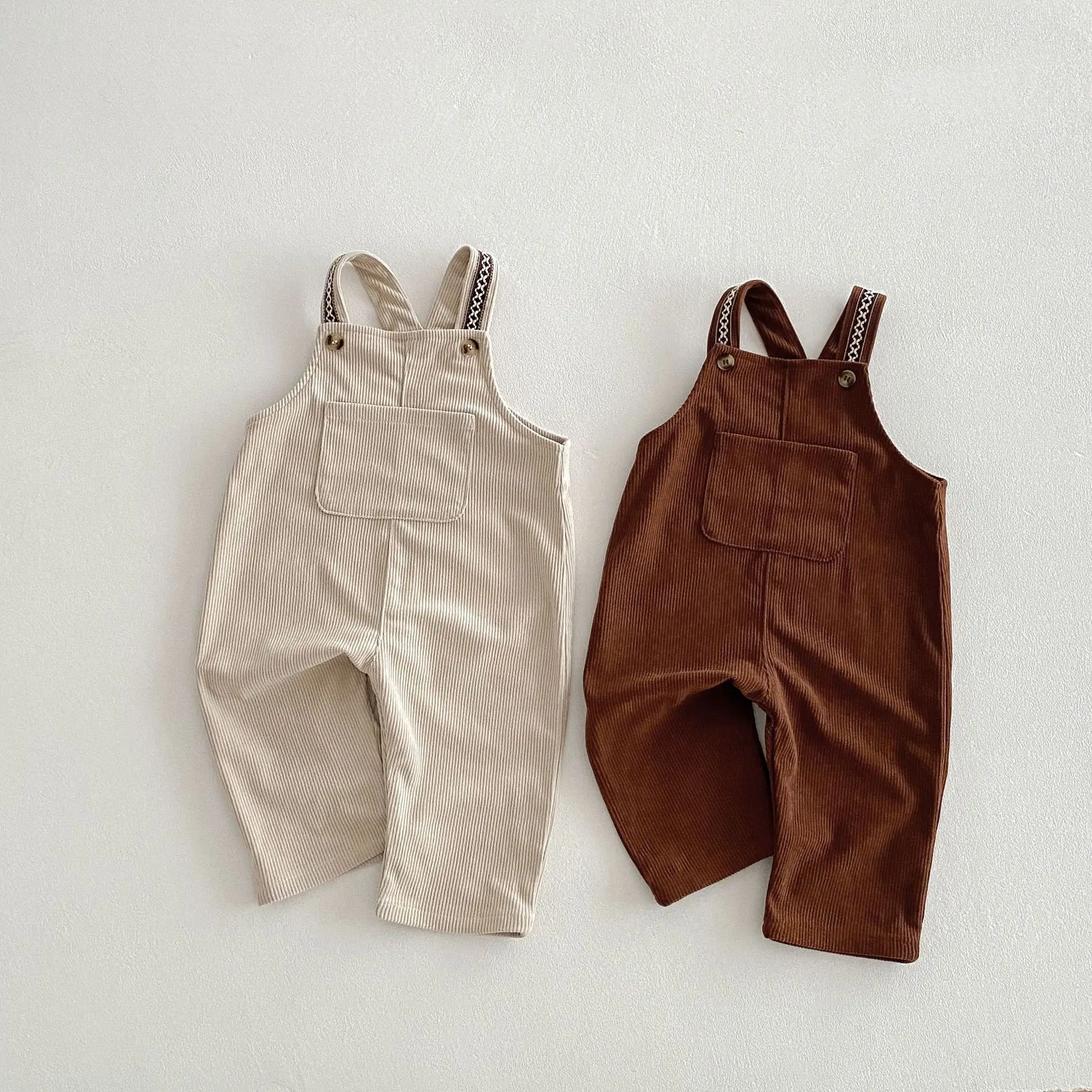 2025 Spring New Children Loose Corduroy Overalls Baby Girls Solid Casual Pants Boys Comfortable Strap Trousers Kids Clothes