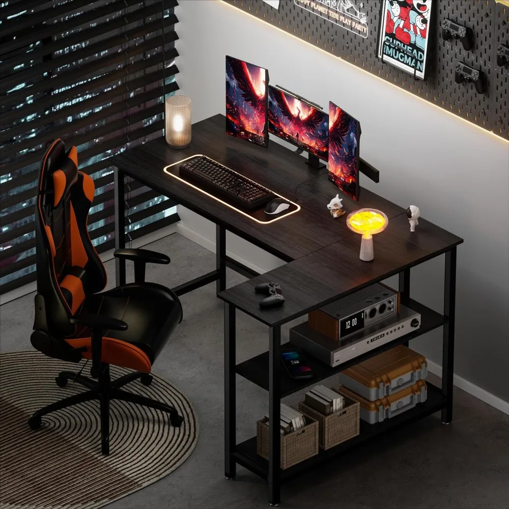 L Shaped Computer Desk - Home Office Desk with Shelf, Gaming Desk Corner Table for Work, Writing and Study, Space-Saving