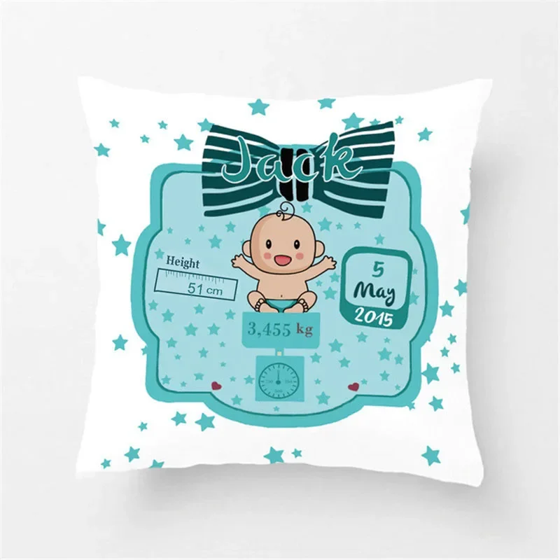 Baby Birth Gift Pillow Cases Personalized Birth Stats Pillow Cover Nursery New Baby Cushion Cover Children Birthday Gift