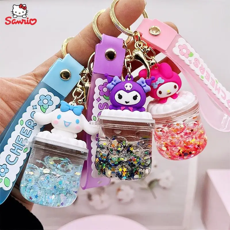 

New Sanrio Quicksand Bottle Keychain Hello Kitty Cinnamoroll Kuromi Melody Anime Cartoon Pendant Bag Accessories Kids Toys Gift