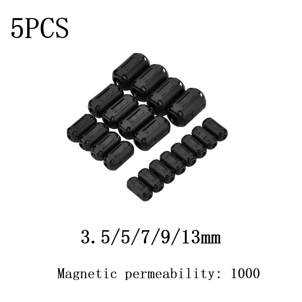5Pcs 3.5/5/7/9/13mm 토로이달 코어 페라이트 비드 클립 초크 EMI RFI 노이즈 필터 클립 USB/비디오 케이블 전원 코드용