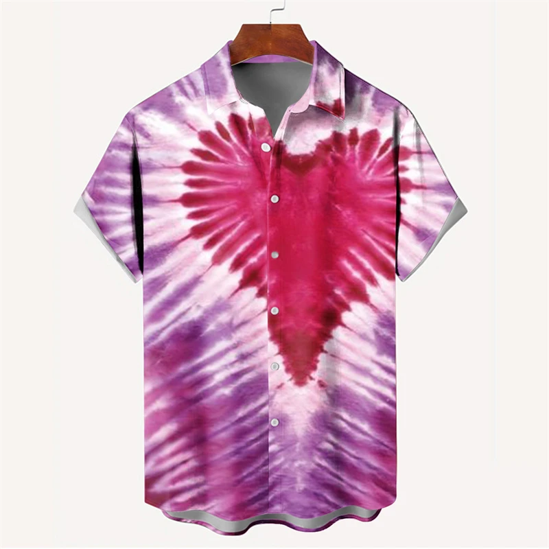 thumbnail image 1 of Nueva camisa de moda para hombre con estampado 3D, de verano, de manga corta, con una sola fila de botones, holgada, de gran tamaño, con estampado de corazón amoroso, tendencia, camisas unisex, 1 of 5