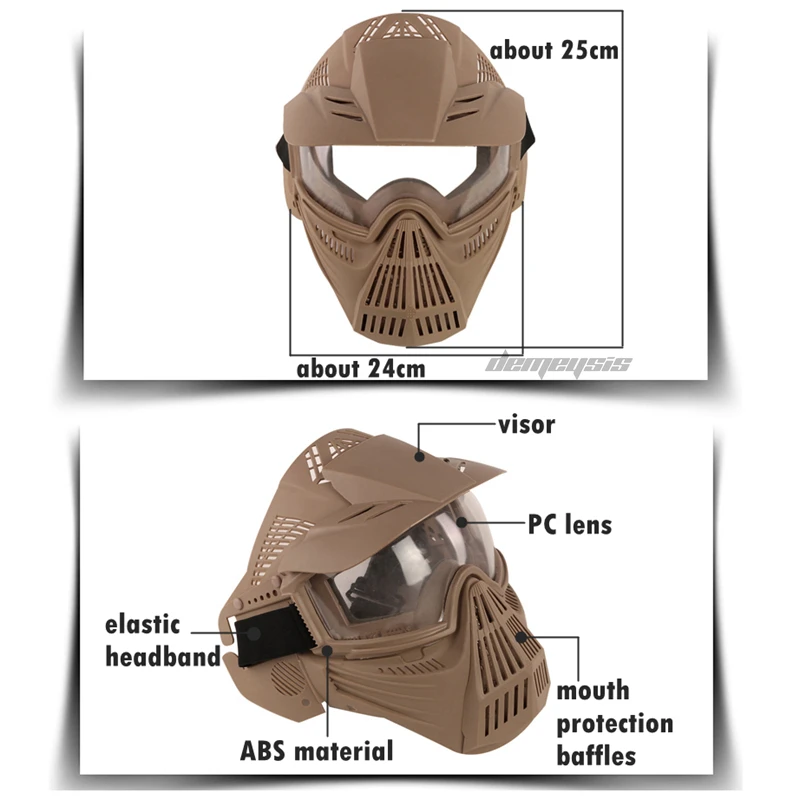 Full Face Airsoft Mask Hunting CS Wargame Protective Masks Outdoor Shooting Paintball Breathable Mask Accessories with Goggles