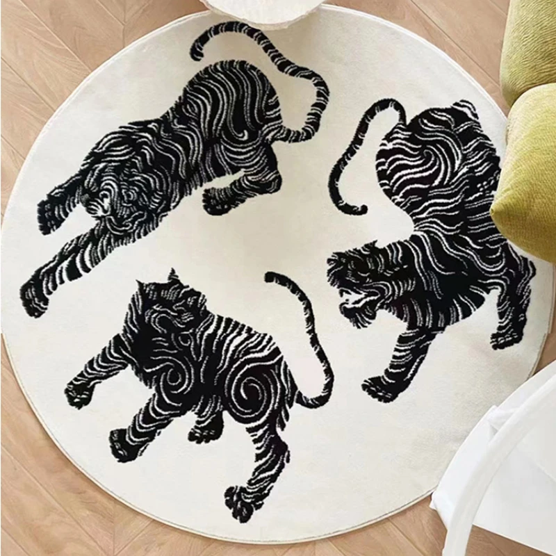 Living Room Round Carpet Chinese Style Black White Abstract Tiger Zebra Rug Home Decoration Art Animal Bedroom Mats ковер 러그