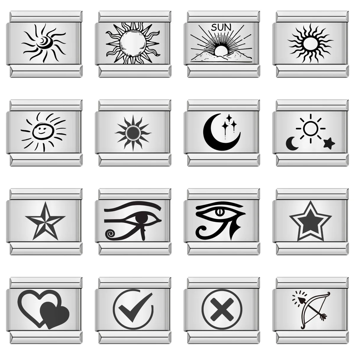 Trendy Sun Moon Star Eye Heart Charm Stainless Steel Bracelet
