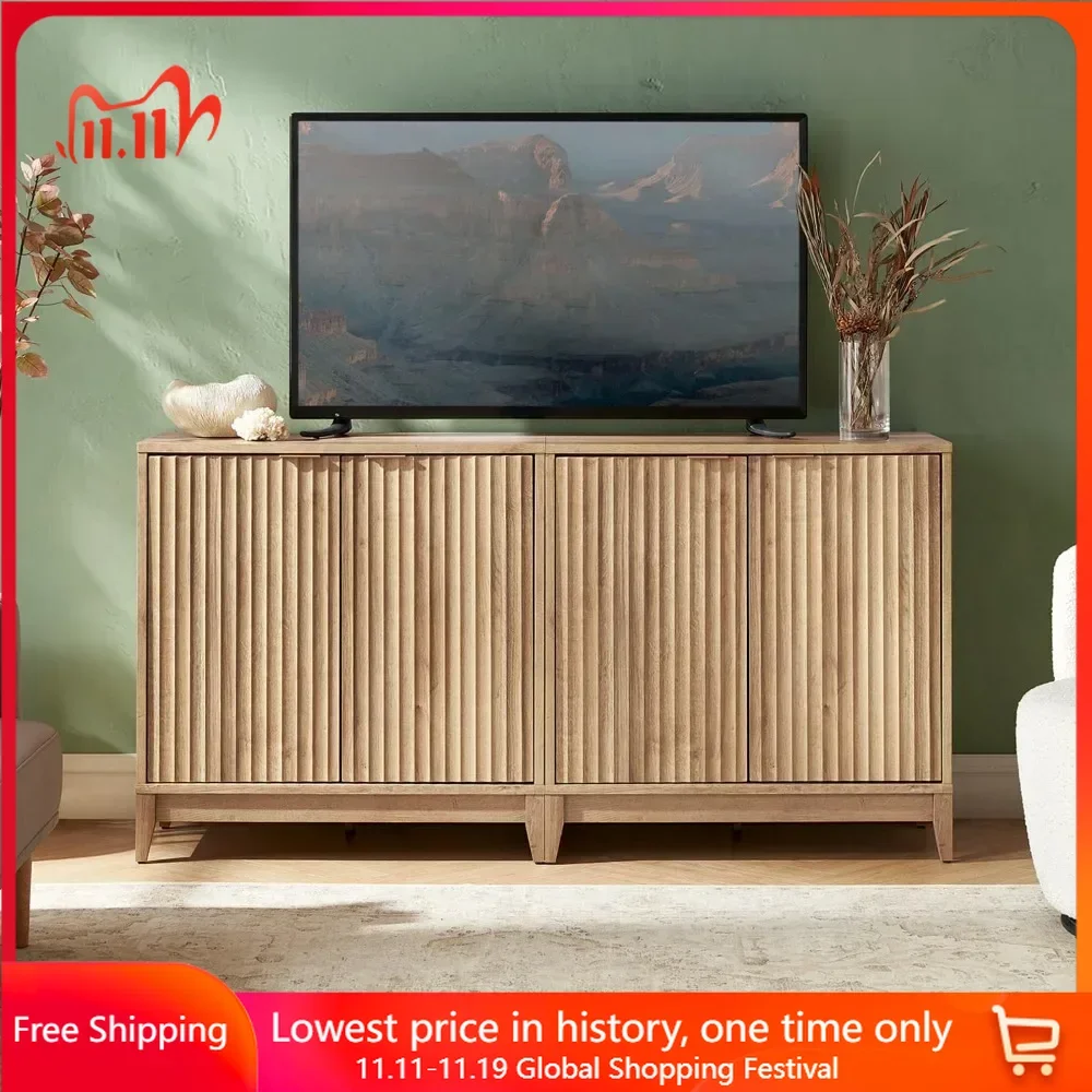 Storage Cabinet, Entryway Accent Cabinets, Buffet Sideboard, Credenza, Wood Modular Cabinet with Doors & Shelf, Fluted Panel
