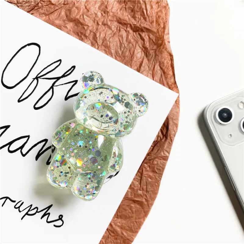 Glitter Cute Bear Foldable Finger Ring Phone Holder and Stand