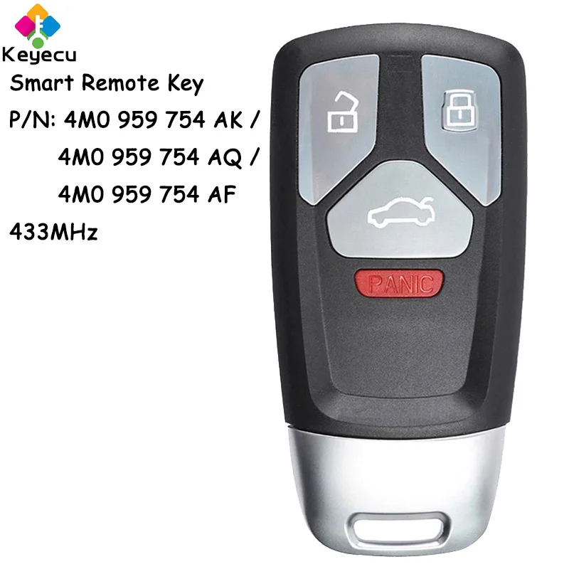 KEYECU Smart Remote Control Car Key With 4 Buttons 433MHz for Audi A3