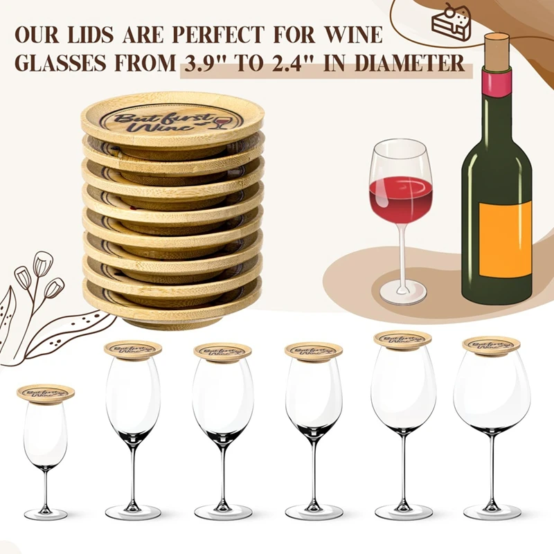 8 Pcs Wine Glass Charcuterie Topper Covers Bamboo Topper Coasters Plate