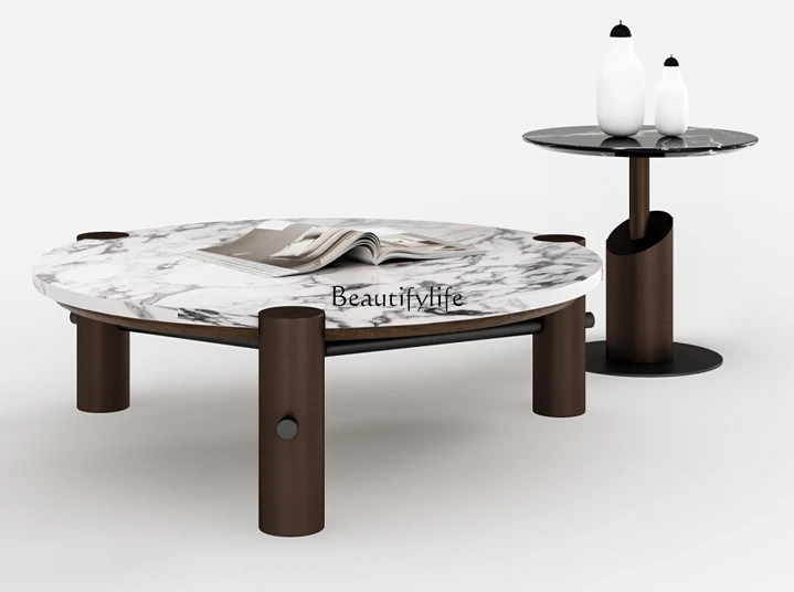 

Italian Minimalist Marble Living Room Coffee Table round Combination