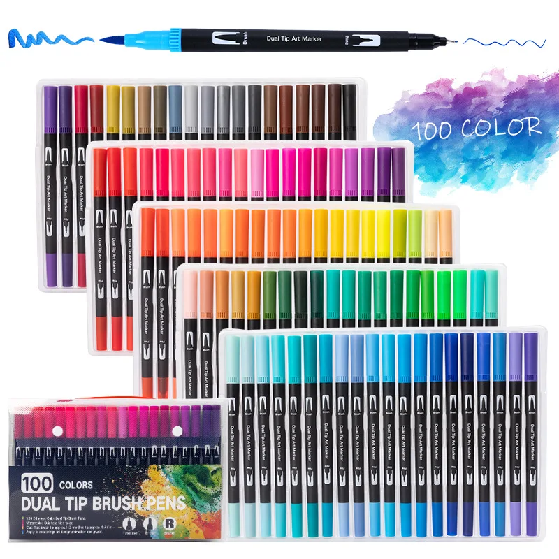100 Colors Dual Tip Brush Marker Pens  Dual Tip Brush Pens Art Markers 100  - Dual - Aliexpress