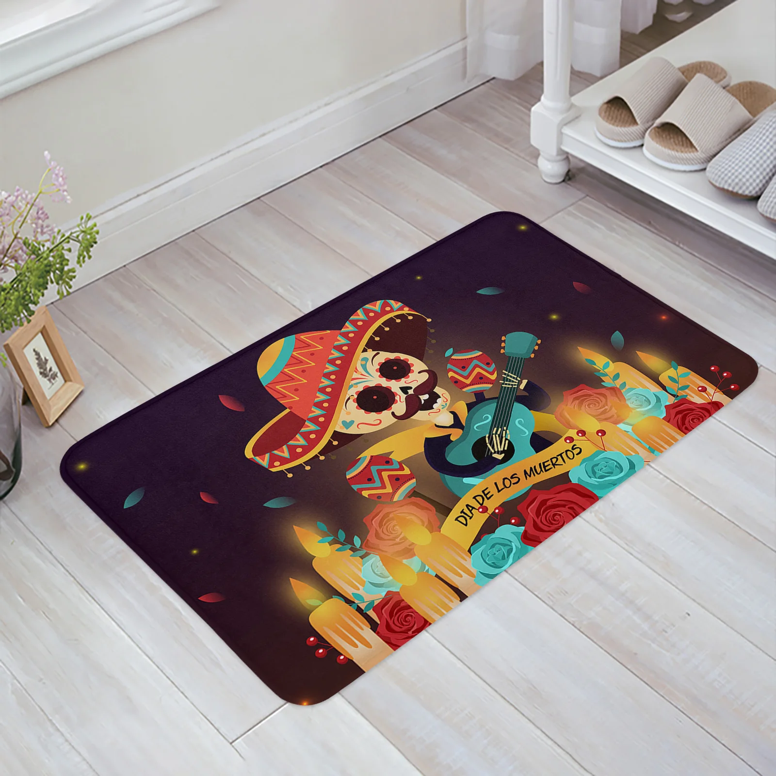 Mexican Skull Candle Doormat Hallway Non Slip Doormat Bedroom Kitchen