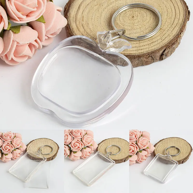 10Pcs Blank Acrylic Photo Frame Keyrings Pendant Picture Insert Keychain Double Sided Clear Key Holder Ring Diy Party Gifts Diy