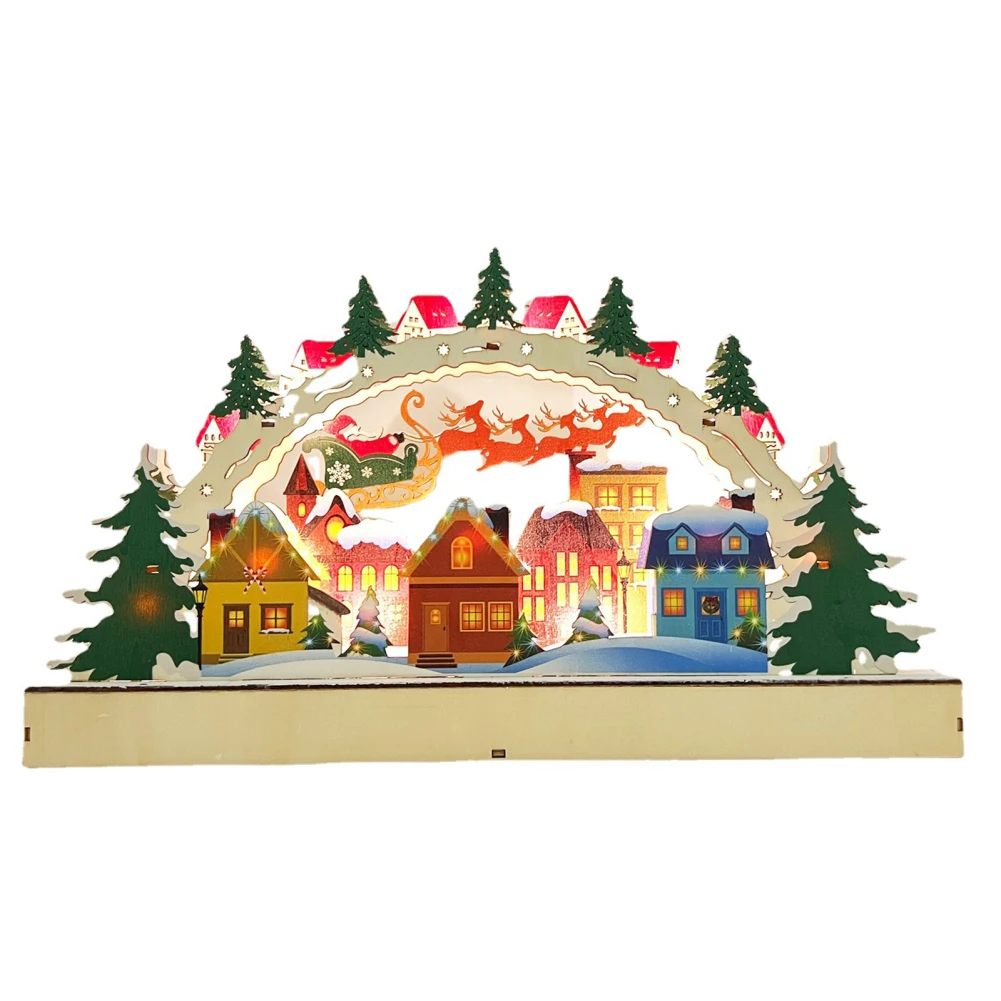 

Christmas LED Wooden Decorations Festive Holiday Battery Operated Wood Bridge Village Collectible Party Christmas Decorations