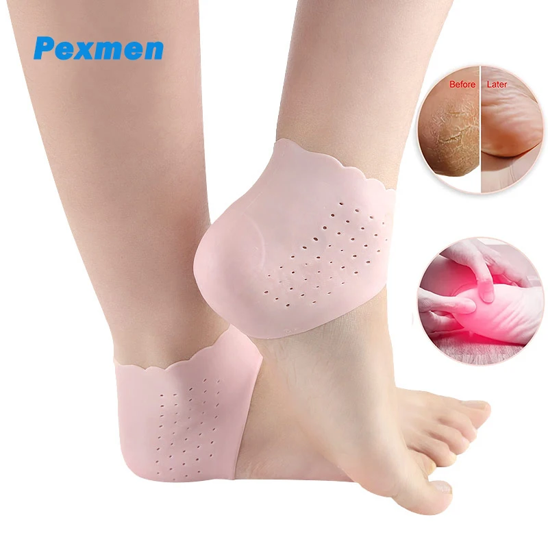 Pexmen 2Pcs Heel Protectors Breathable Heel Cups Sleeve Heel Cushion Relieve Heel Pain Heal Dry Heel Spurs and Plantar Fasciitis pexmen 2pcs gel heel cups silicone heel protectors for pains cracked heels spurs plantar fasciitis soft cushion support