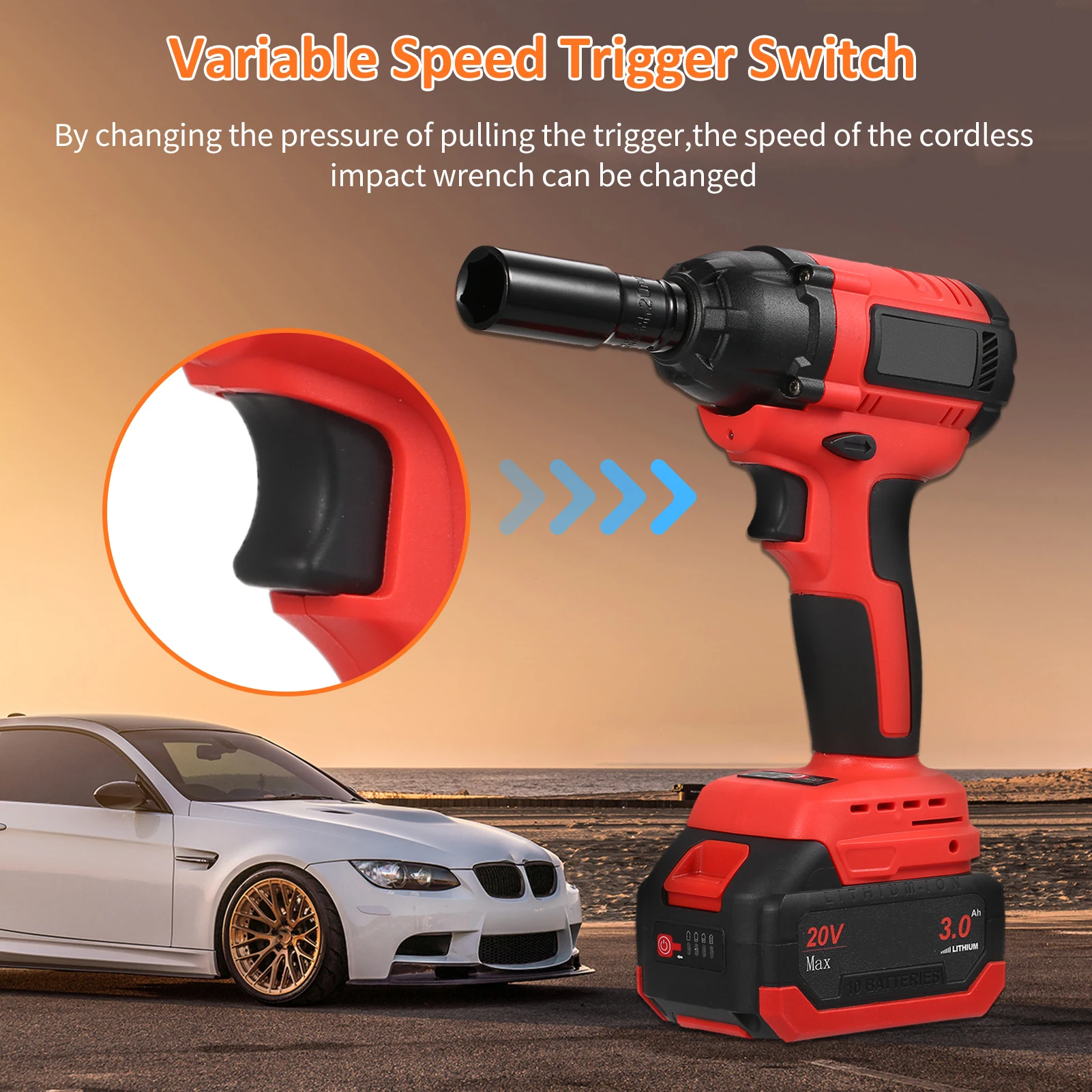 

21V Brushless Cordless Impact Wrench 1/2 inch Electric Impact Wrench Battery Wrenchs Set for Car Tires Max Torque 430N.m