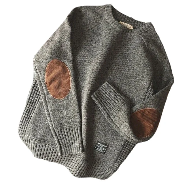 

Men's Harajuku Pullover Sweater Patch Designs Knitted Sweatshirt Hip Hop Round Neck Pure Colour Causal Pullovers Men's Clothing