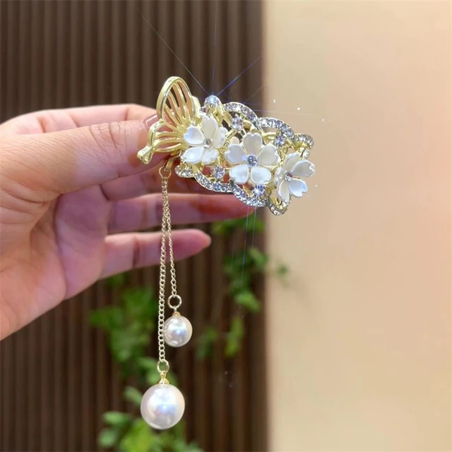 Korean Style Women Hair Claw Tassel Pearl Hair Clip Girls Elegant Barrette  Cherry Blossoms Hairpin Fish Hair Accessories - AliExpress