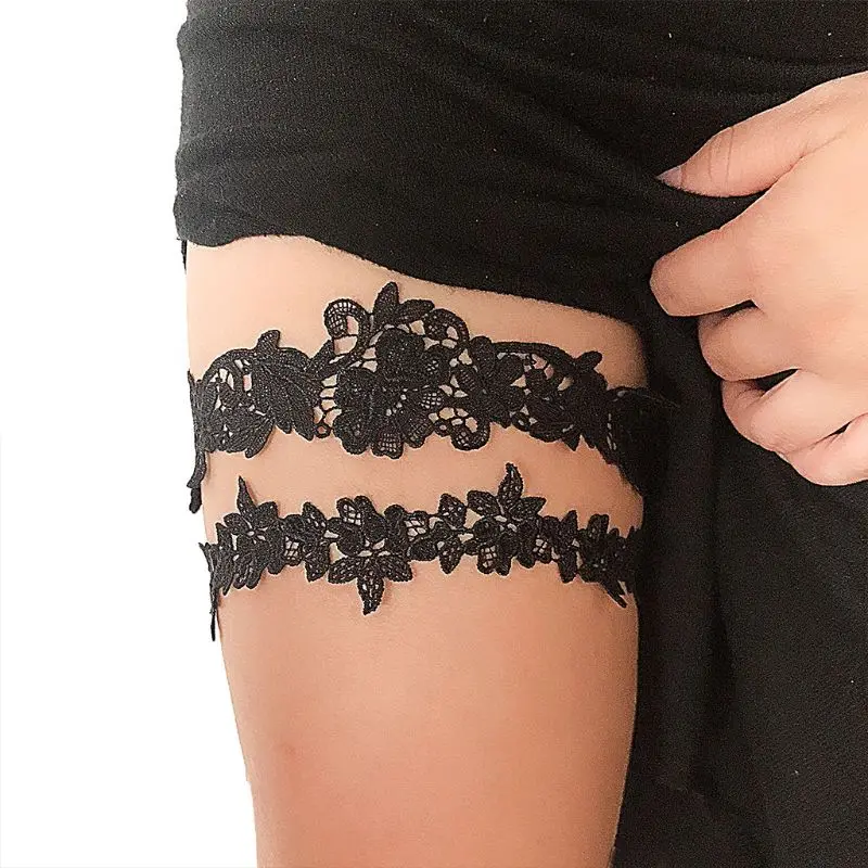 

Women Embroidery Floral Lace Thigh Rings Set Wedding Prom Bridal Decorative Stretch Band Solid Color Hollow Seamless Leg