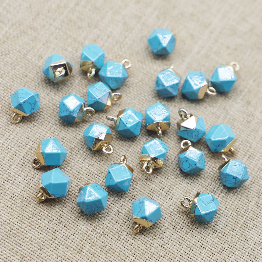 Selling Natural Stone Polygon Ball Gold Pendant Mixed Color Fashion Charms Bracelet Earring Accessories DIY Jewelry Making 12Pcs
