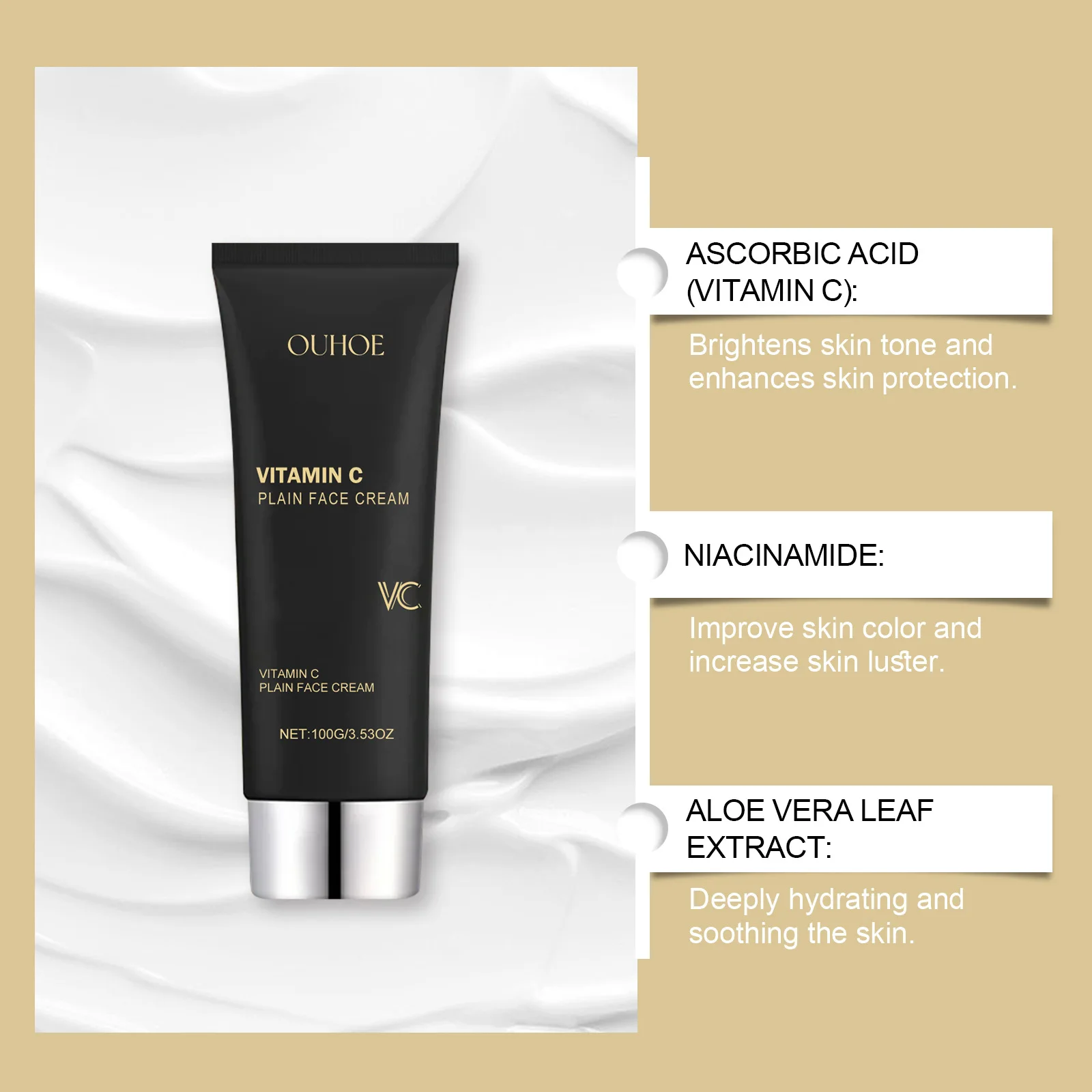 OUHOE Niacinamide Vitamin C Moisturizing Plain Cream Brightening Skin Natural Concealer Refreshing Moisturizing Plain Cream