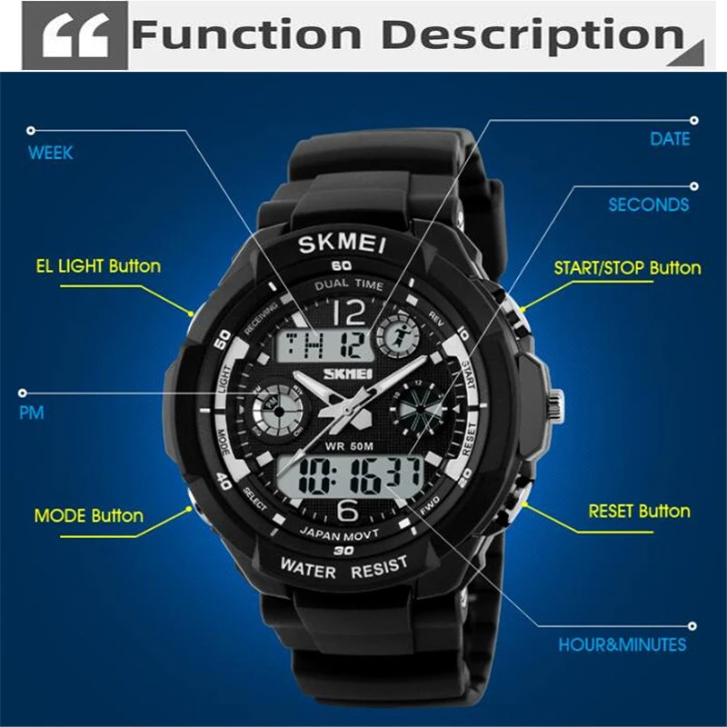 Skmei Kid's Digital Sport's Watches Boy Girl Fashion Dual Time Children Led Waterproof Electronic Wristwatch Relogio Masculino 4