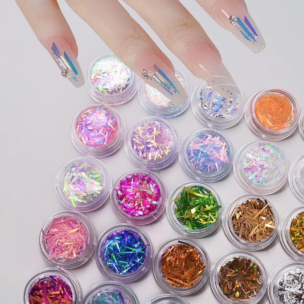 

1 Box Aurora Nail Glass Paper Fragments Holographic Irregular Nail Foil Stickers Gradient Laser 3D Flakes Sequins