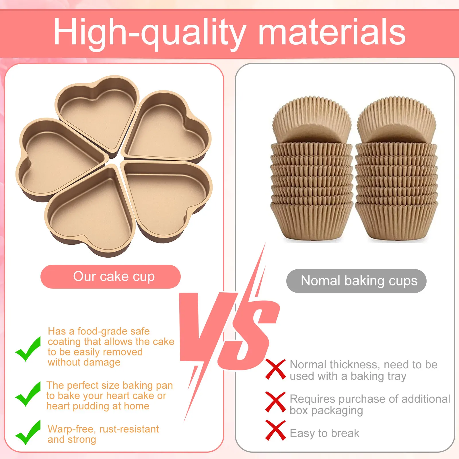 5Pcs Mini Cake Mould Heart Shaped Cake Pan Non-Stick Pudding Cake Cup Reusable Mousse Pastry Baking Mold For Kitchen Bakeware