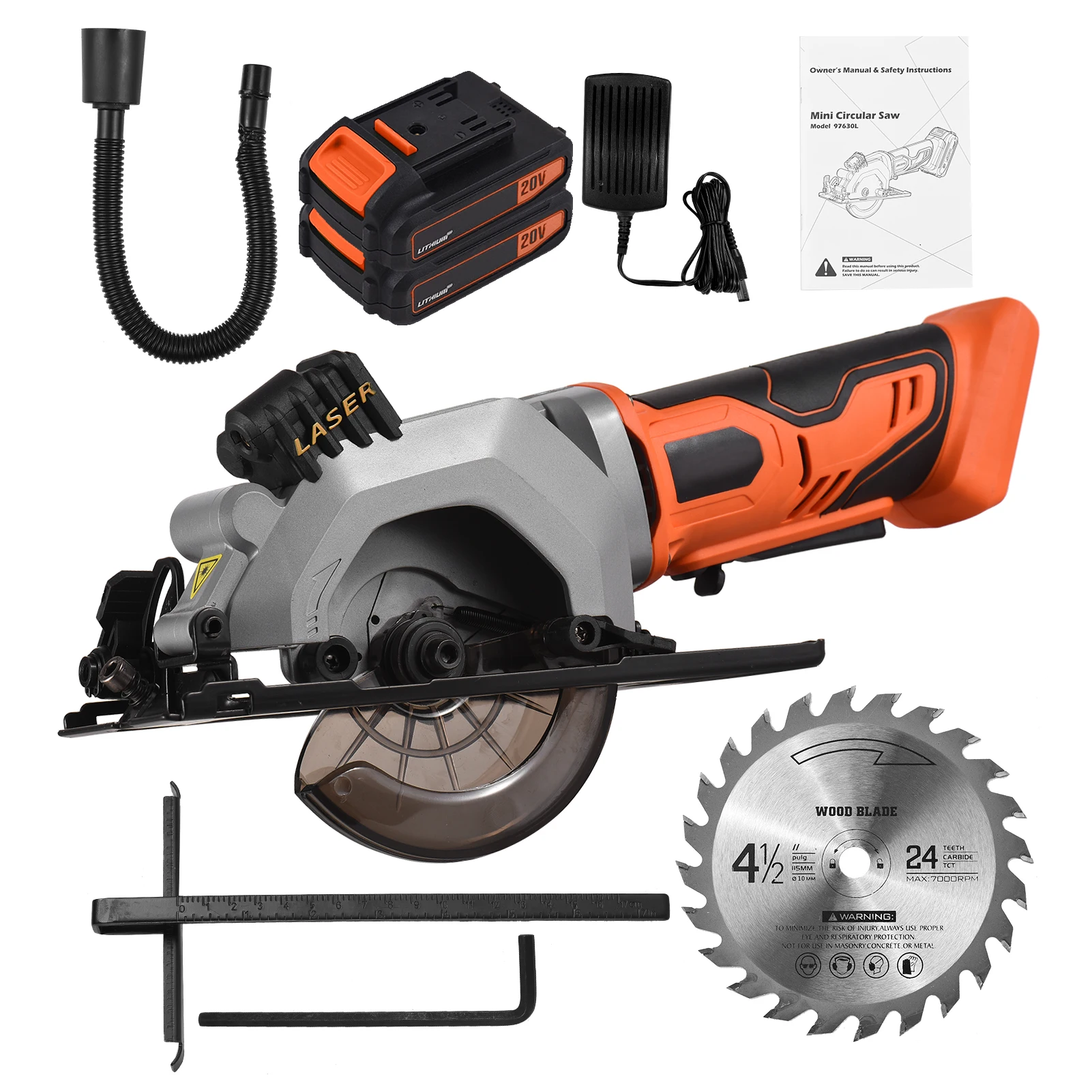 

Professional Cordless Mini Circular Saw 20V 3400RPM Circular Saw 2.0Ah Lithium Battery Adjustable Angle Depth Laser Guide Blade