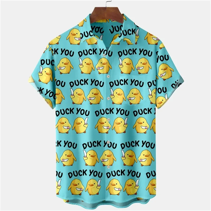Fashion Men's Women's Duck Beach Shirts Casual Breathable Duck Hawaiian Shirts Plus Size Lapel Blouse Short-Sleeved Shirt Unisex 5