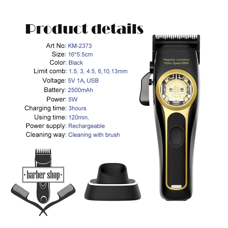 Hair trimmer Hair clipper Kemei KM-2373 Baber Professional Hair Clipper Hair Cutting Machine with Charging Base for Men Electric Trimmer Men Gift