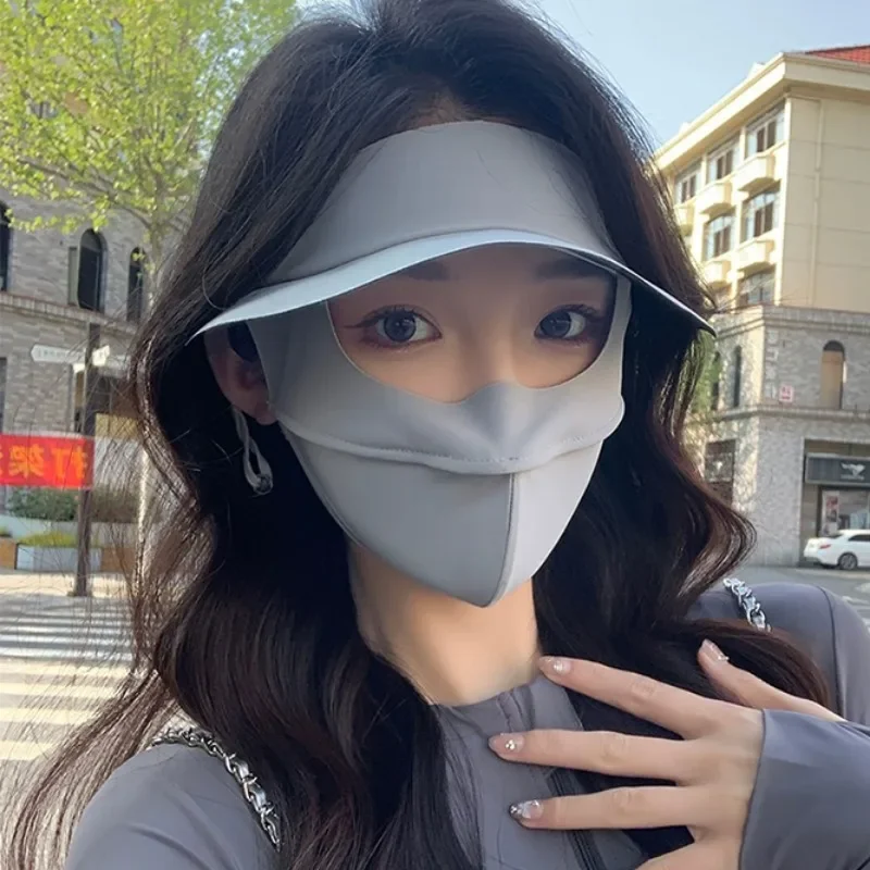 

Sunscreen Mask Cap Summer Women Men Solid Color Ice Silk Breathable Mask Outdoors Sports Adjustable Mask Cap Fashion Accessories